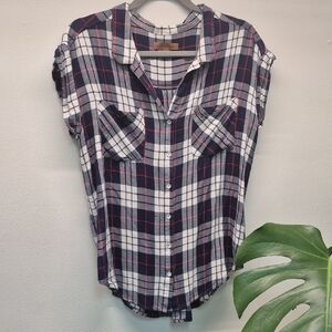 Jachs Blue and Red Plaid Women's Button-Down Shirt